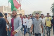 শ্যামনগরে নিষিদ্ধ সংগঠন আওয়ামী লীগের বিরুদ্ধে ছাত্রদলের বিক্ষোভ মিছিল।